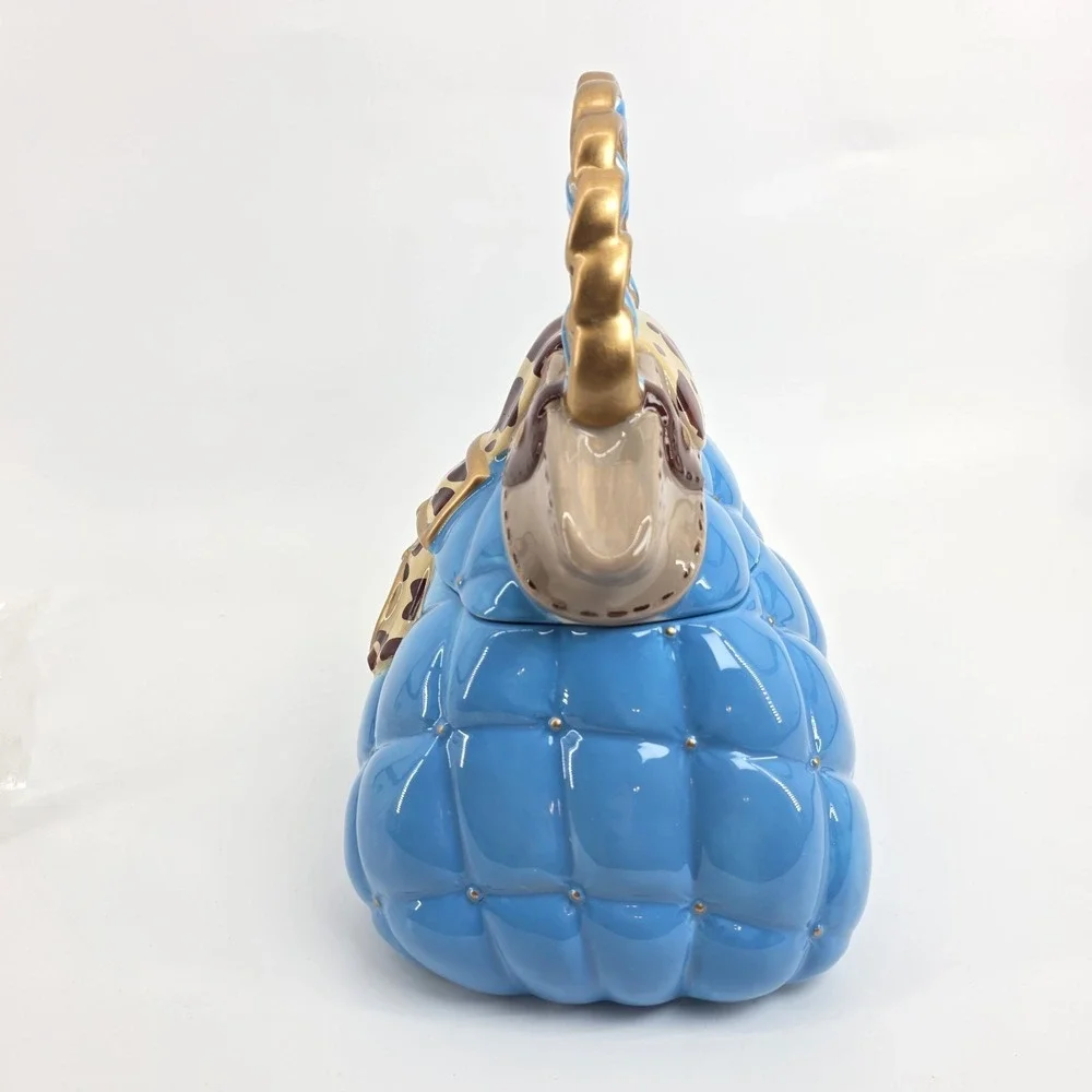 David's Cookies Handbag Turquoise & Gold Ceramic Cookie Jar Vintage 10